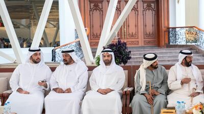 From left: Sheikh Rashid bin Saud , Crown Prince of Umm Al Quwain; Sheikh Saeed bin Mohamed ; Sheikh Mohamed bin Saud, Crown Prince and Deputy Ruler of Ras Al Khaimah; Sheikh Saif bin Mohamed and Sheikh Tahnoon bin Mohamed. Ministry of Presidential Affairs