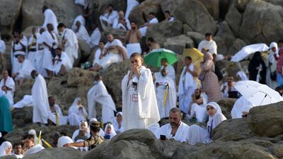 Muslim pilgrims pray at Mount Arafat, also known as Jabal al-Rahma (Mount of Mercy), southeast of the Saudi holy city of Mecca. AFP