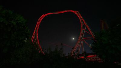 Ferrari World Abu Dhabi turns red ahead of the arrival of the Hope Probe.