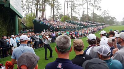Tiger Woods plays his shot from the 14th tee during practice ahead of the Masters. AFP