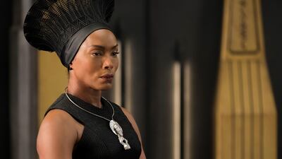 Angela Bassett in a scene from "Black Panther." AP
