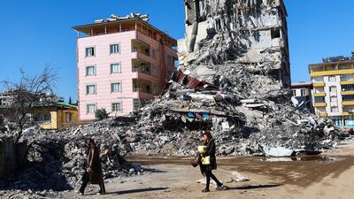 Collapsed buildings in the Islahiye district of Gaziantep, south-eastern Turkey on February 13, 2023. EPA