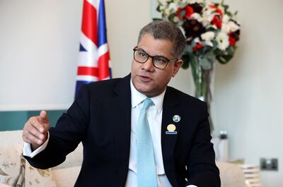 Alok Sharma, Cop26 president, at Expo Dubai 2020. He says promises must be fulfilled to ensure climate change remains stable. Pawan Singh / The National