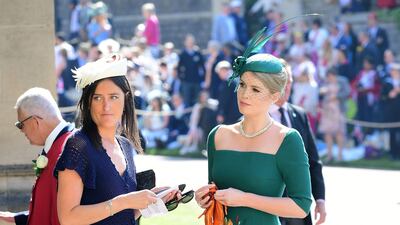 Lady Kitty Spencer arrives at St George's Chapel at Windsor Castle before the wedding of Prince Harry to Meghan Markle on May 19, 2018 in Windsor, England