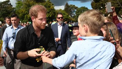 Prince Harry meets the public on a walkabout at Rotorua Government Gardens. Getty Images