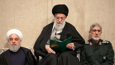 Iran's late supreme leader Ayatollah Ali Khamenei, alongside former president Hassan Rouhani and Ismaeel Qani. AFP