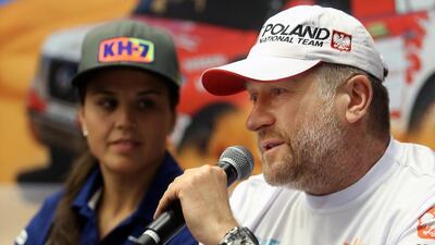 Quad driver Rafal Sonik speaks at a press conference before the 2016 Abu Dhabi Desert Challenge. Delores Johnson / The National