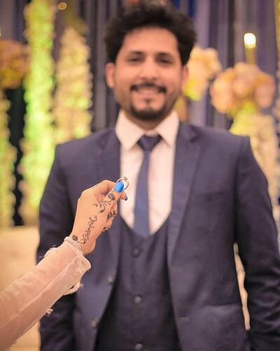 Mohammed Al Mashrah celebrates his wedding at home with his bride. Mohammed Al Mashrah