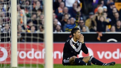 Real Madrid forward Cristiano Ronaldo scored in the first half but it was not enough as they fell to Valencia On Sunday night. Jose Jordan / AFP