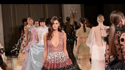 Models walk at the Tima Abid show during Paris Haute Couture Week on Wednesday, January 22. Instagram / Tima Abid Haute Couture