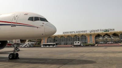 A plane on the tarmac at Aden International Airport. AFP