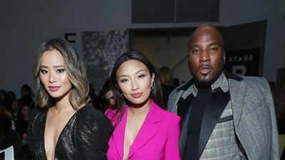 Jamie Chung, Jeannie Mai, and Jeezy attend the Pamella Roland show during New York Fashion Week on February 7, 2020, in Los Angeles. AFP