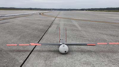 The Coyote unmanned aircraft system on the tarmac at Avon Park Air Force Range in Florida after a successful demonstration flight.
