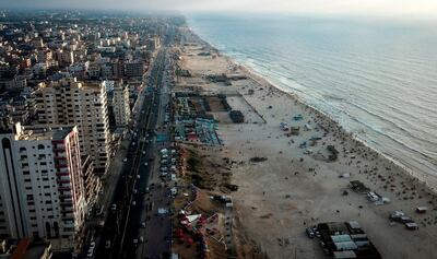 An aerial view taken on July 24, 2020, shows a general view of Gaza City. AFP