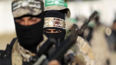 Palestinian militants of the Hamas movement take part in a rally in Gaza city. Mohammed Abed / AFP / November 25, 2016