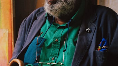 Frank Bowling in his London Studio, 2017. Copyright James Proctor