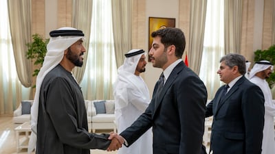 Masrour Barzani, Prime Minister of Iraqi Kurdistan, offers condolences to Sheikh Nahyan Bin Zayed, Chairman of the Board of Trustees of Zayed bin Sultan Al Nahyan Charitable and Humanitarian Foundation, at Al Mushrif Palace.