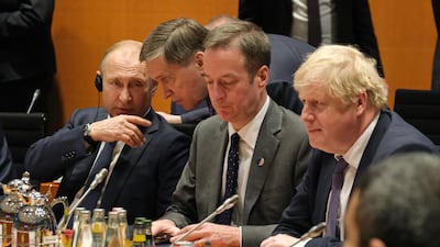 Russian President Vladimir Putin and Boris Johnson at a summit in Berlin, Germany, in 2020. Getty
