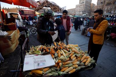 A Yemeni vendor displays grilled maize for sale at a market in the old quarter of Sanaa. EPA
