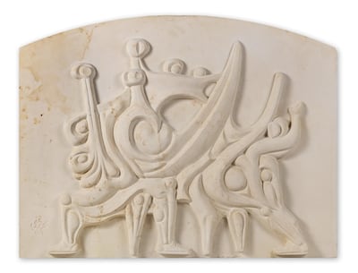 Ghani's 'Iraq Rises' is carved from a single block of limestone weighing nearly 1,000kg. Courtesy Bonhams