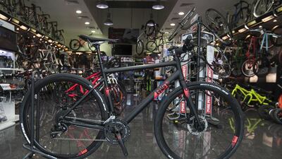 Hybrid bikes sold at stores such as Be Sports at Abu Dhabi’s Mushrif Mall cost up to Dh6,000. Mona Al Marzooqi / The National
