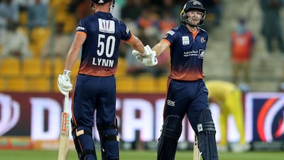 Maratha Arabians' Chris Lynn and Adam Lyth, right, added 92 runs against Team Abu Dhabi in the Abu Dhabi T10. Chris Whiteoak / The National