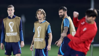 Croatia midfielder Luka Modric takes part in a training with teammates. AFP