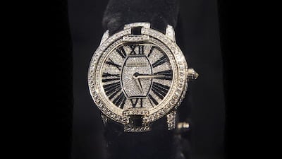 A detail of the Velvet Haute Couture Mink Fur watch during Roger Dubuis at the SIHH 2015 Day 1. Samir Hussein / Getty Images for Roger Dubuis