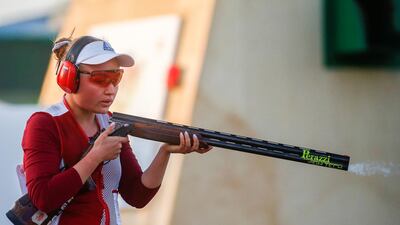 Ekaterina Subbotina of Russia in action during the final of the women's trap contest. She finished third in the event behind compatriot Daria Semianova and Spain's Fatima Galvez. Reuters