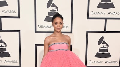 2015: Rihanna opts for Giambattista Valli Couture for the 57th annual Grammy Awards. Getty Images