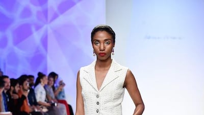 A model walks the runway at the Fatema Fardan show. Pascal Le Segretain / Getty Images for Fashion Forward