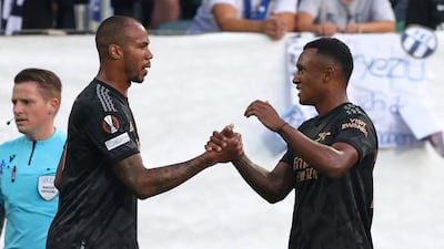 Arsenal's Marquinhos celebrates after scoring the first goal in the 2-1 Europa League group win against Zurich in St Gallen, Switzerland. Getty