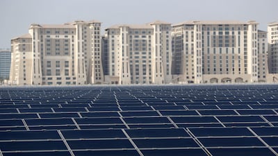 The 10-megawatt solar farm on the outskirts of Masdar City. Masdar was previously fully-owned by Mubadala Investment Company. Photo: AFP