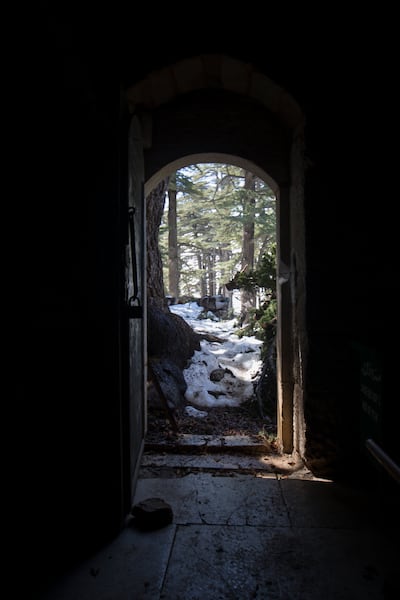 A small chapel in the centre of the grove built by the Maronite Church in 1843. A mass is celebrated there each year in August to honour the cedars. Photo: Walid Sader for The National