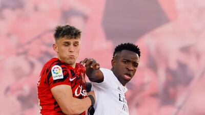 Real Madrid's Vinicius Junior in action against Mallorca's Giovanni Gonzalez. EPA