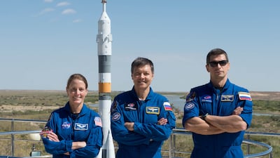 Roscosmos cosmonauts Oleg Kononenko, Nikolai Chub and Nasa astronaut Loral O'Hara pose for a picture at the Baikonur Cosmodrome in Kazakhstan on September 8, 2023. Photo: Roscosmos / Reuters