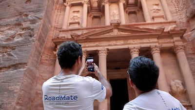 The French cyclists take in the sights of Petra. They said tackling different terrains on the three-month long trip is a formidable task.