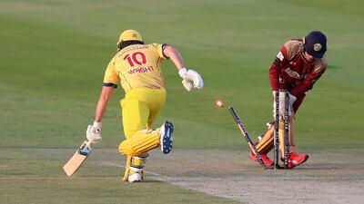 Team Abu Dhabi's Luke Wright is run out. Chris Whiteoak / The National