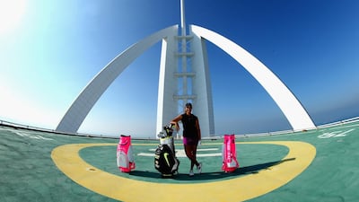 Cheyenne Woods spent time at the helipad on top of the Burj Al Arab Hotel after her second round of the Omega Dubai Ladies Masters on the Majlis Course at the Emirates Golf Club. Warren Little / Getty Images