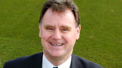 NORTHAMPTON - MARCH 25: Frank Duckworth (left) and Tony Lewis the inventors of the Duckworth-Lewis method on March 25, 2003 at the County Ground in Northampton, England. (Photo by Dave Rogers/Getty Images)