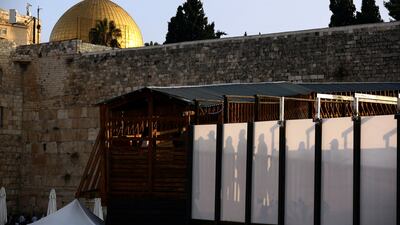 Visitors wait to enter and visit the compound known to Muslims as Noble Sanctuary and to Jews as Temple Mount, in Jerusalem's Old City, earlier this month. Reuters