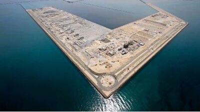 An overview of the offshore port island at Kizad. Area 1 of the industrial zone will open next year and is garnering plenty of attention from foreign companies as well as local businesses. Courtesy ADPC