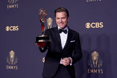 Ewan McGregor with his Emmy Award for 'Halston'. AP