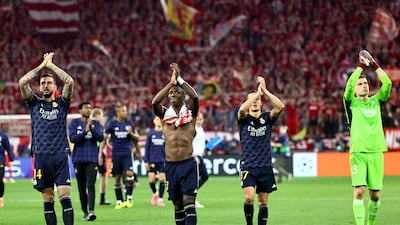 Real Madrid players applaud the crowd at the end of the game at the Allianz Arena. EPA