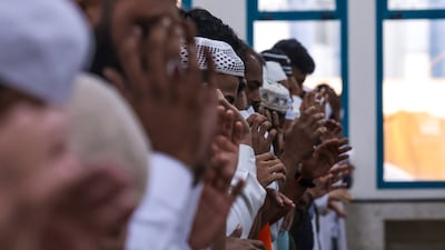 Eid Al Adha prayers at Hayy Juma bin Abaad Al Hamli Mosque. Victor Besa / The National