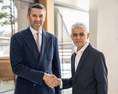 Mayor of London Sadiq Khan wrote "London and the UAE share deep and enduring ties" after meeting Mansoor Abulhoul this week. Photo: Sadiq Khan / X