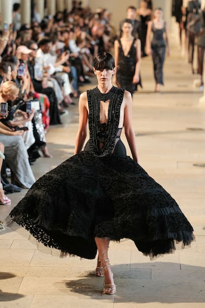 This dress from the Rahul Mishra collection had a vast skirt made from devore velvet. AFP