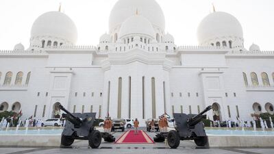 UAE Armed Forces Honour Guard participate in Eid Al Fitr prayers at the Sheikh Zayed Grand Mosque. Ryan Carter / Crown Prince Court - Abu Dhabi