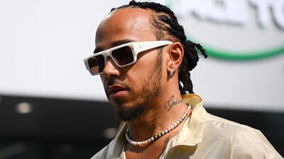 Lewis Hamilton walks in the paddock ahead of the Saudi Arabia Grand Prix at Jeddah Corniche Circuit on March 06, 2024. Getty