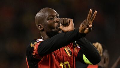 Romelu Lukaku celebrates after completing his hat-trick in Belgium's 5-0 Euro 2024 qualifying win over Azerbaijan at the King Baudouin Stadium in Brussels, on November 19, 2023. AFP